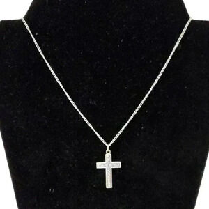 Vintage Estate Cross Necklace Ornate Crucifix Silver Tone 17"
